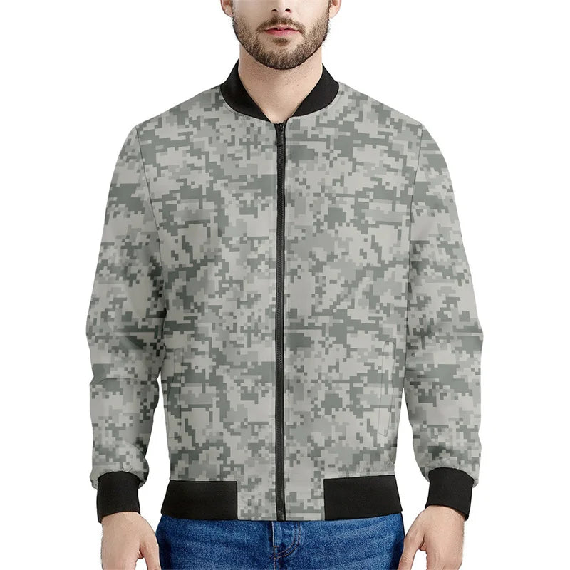 Chaqueta con patrón de camuflaje de mosaico para hombre, sudaderas casuales de manga larga con estampado , Chaquetas deportivas con cremallera, abrigo, Tops de calle