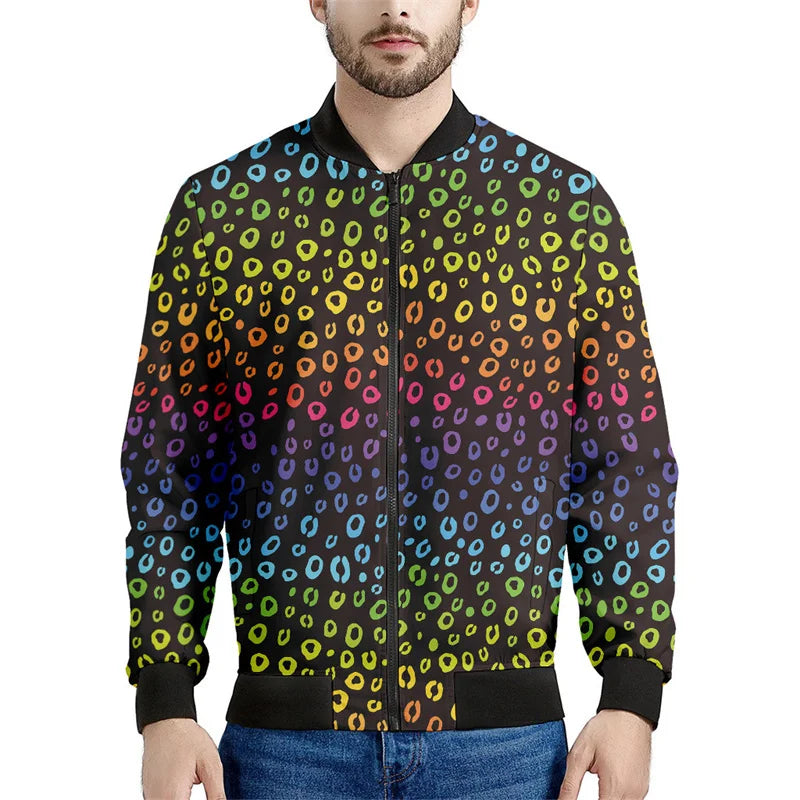 Chaqueta con cremallera y patrón de leopardo para hombre, sudadera de manga larga con estampadode personalidad, ropa de calle suelta informal, abrigo de moda