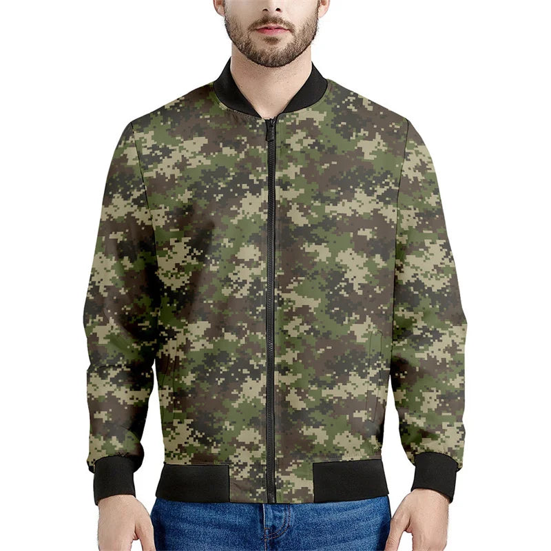 Chaqueta con patrón de camuflaje de mosaico para hombre, sudaderas casuales de manga larga con estampado , Chaquetas deportivas con cremallera, abrigo, Tops de calle