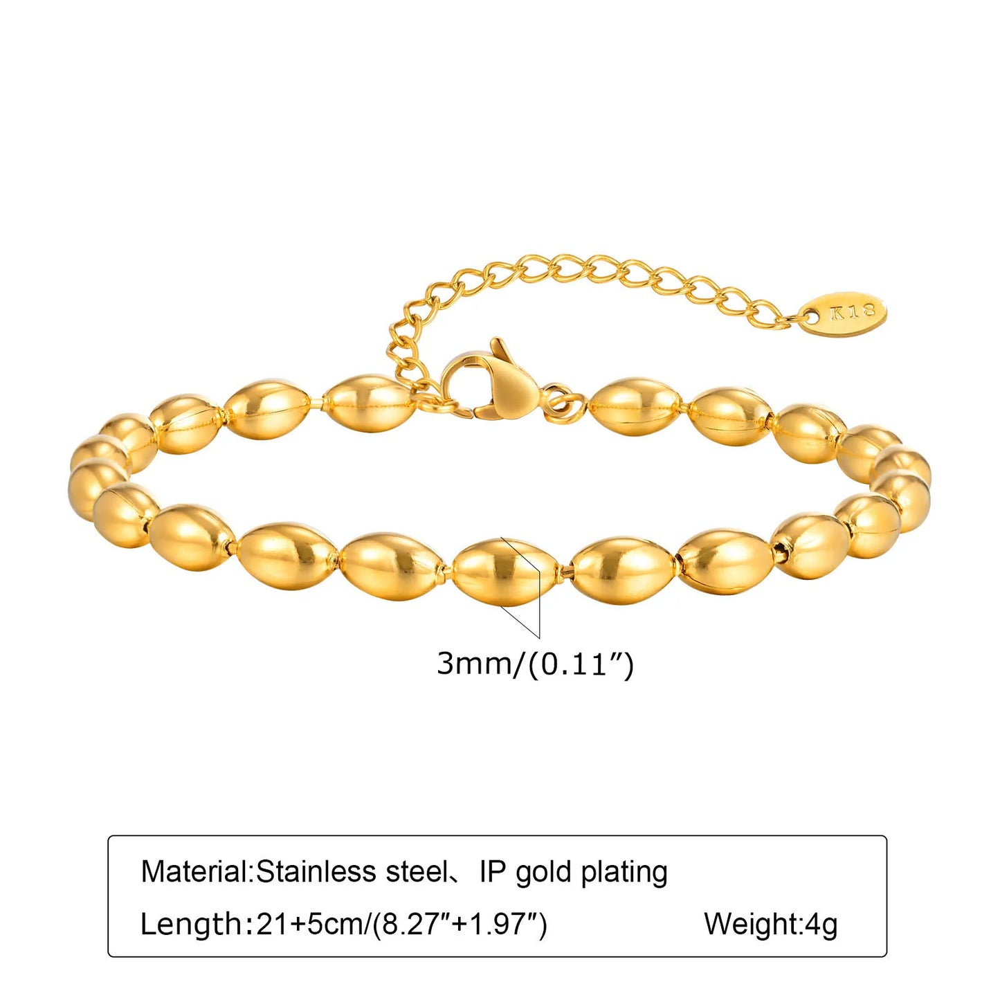 Pulsera de tobillo con perlas de acero inoxidable para mujer, cadena ajustable para el pie chapada en oro de 18 quilates, pulseras apilables para la pierna.