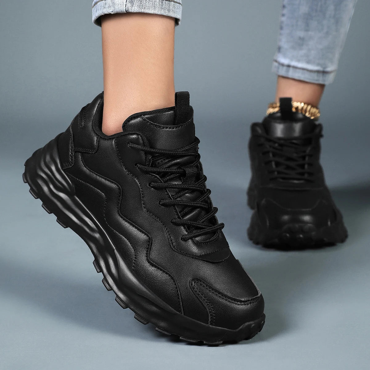 Zapatillas de deporte informales con plataforma vulcanizada para mujer, zapatos planos de malla transpirables para correr y caminar, calzado deportivo grueso