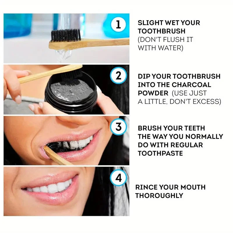 Polvo blanqueador de dientes de carbón, natural y limpieza profunda para hombres y mujeres, pasta dental diaria para aliento fresco