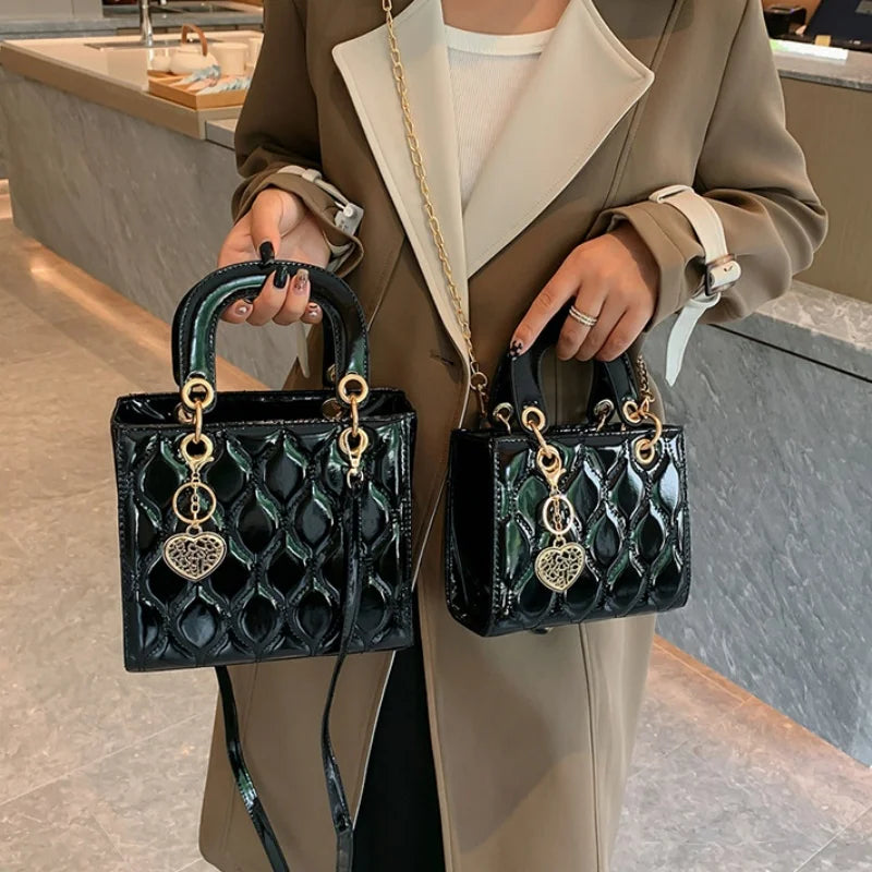 Bolso de mano para mujer, de alta calidad, a la moda, clásico, acolchado, con asa cuadrada, bandolera de hombro.