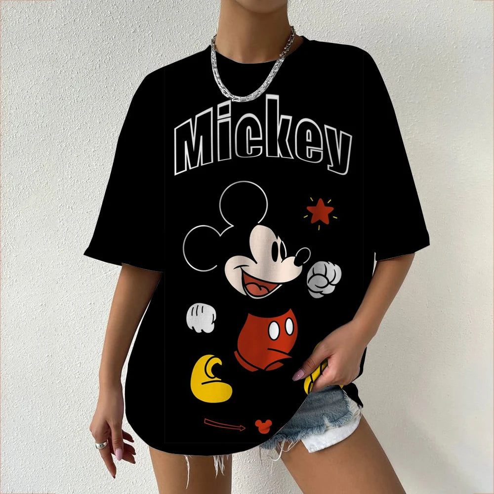 Camiseta de verano de manga corta para mujer, con estampado de cuello redondo