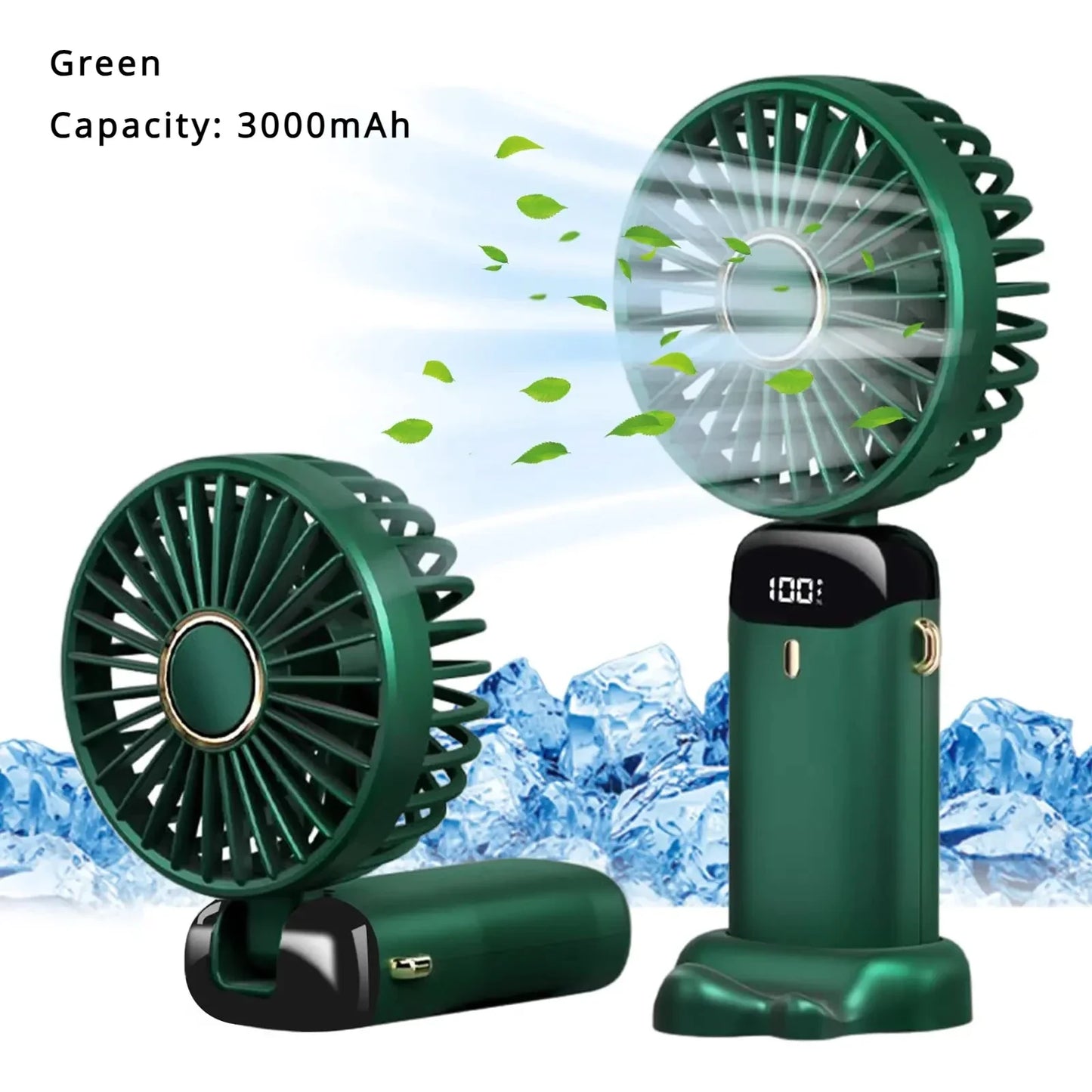 Mini ventilador de mano de 5000 mAh, inalámbrico, recargable por USB, portátil, con pantalla digital, soporte para teléfono, ventilador plegable de 5 velocidades para colgar en el cuello