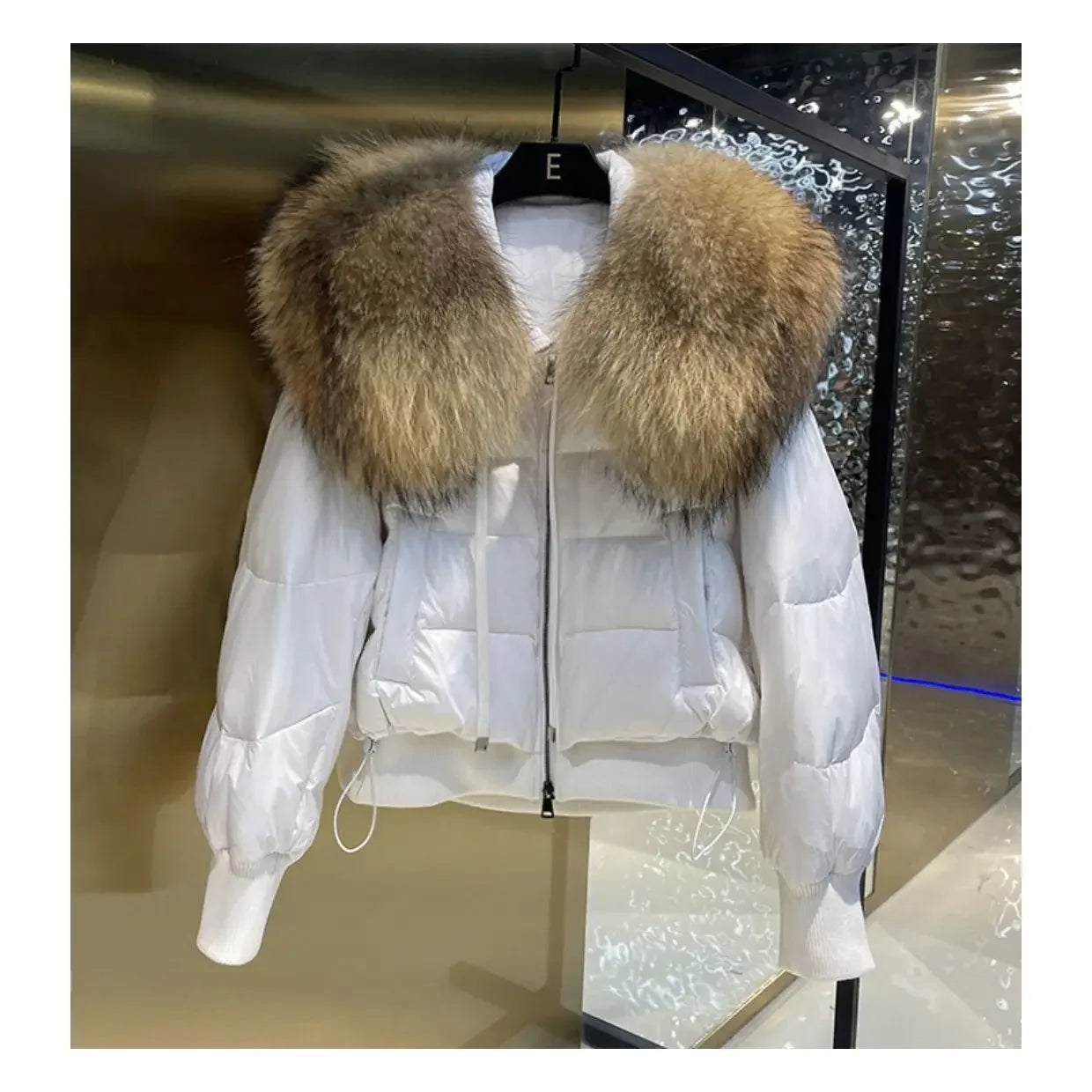 Chaqueta de plumón de invierno a la moda para mujer, abrigo recortado con Cuello de piel de zorro de gama alta