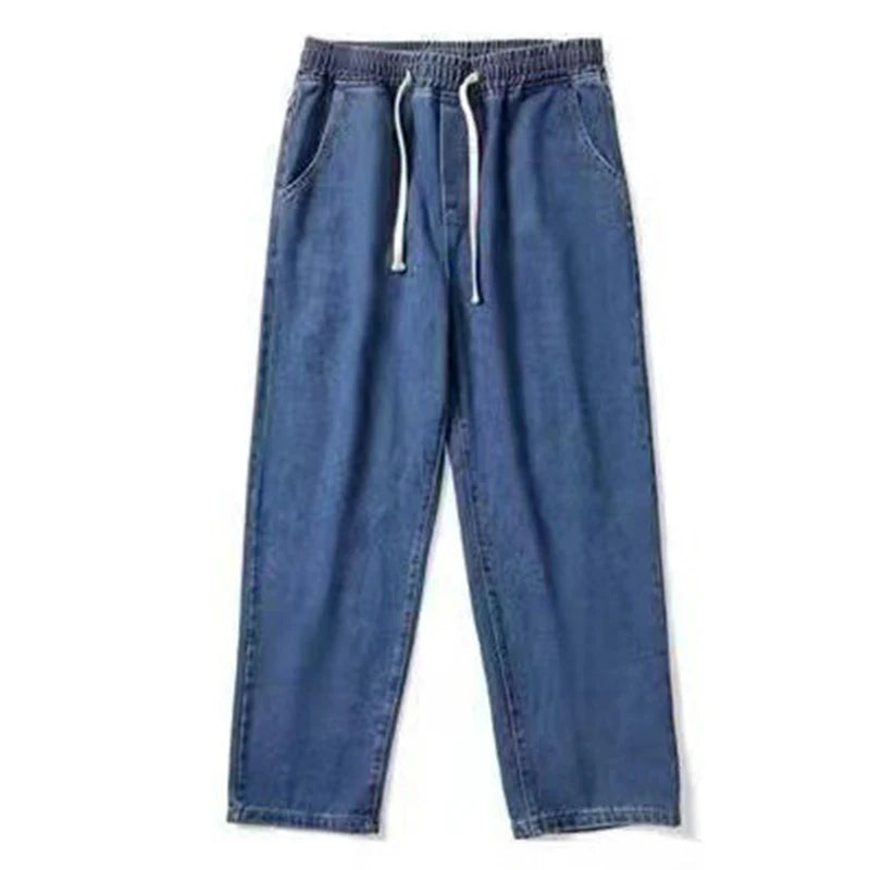 Pantalones Cargo de holgados informales rectos a la moda Vintage para novio, pantalones vaqueros con estampado de estrellas para hombre, ropa de calle, pantalones vaqueros de pierna ancha holgados