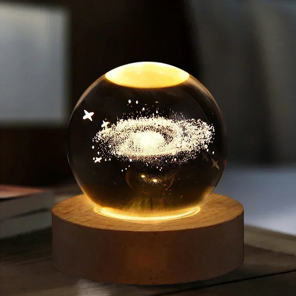 Lámpara de bola de cristal de galaxia con alimentación por USB, luz de luna iluminada para el hogar, dormitorio, escritorio, mesa, decoración, luz de noche.