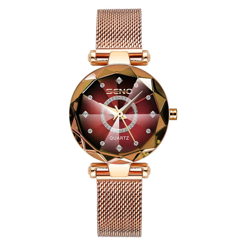 Reloj de cristal para mujer, marca superior de lujo, oro rosa, pulsera, femenino