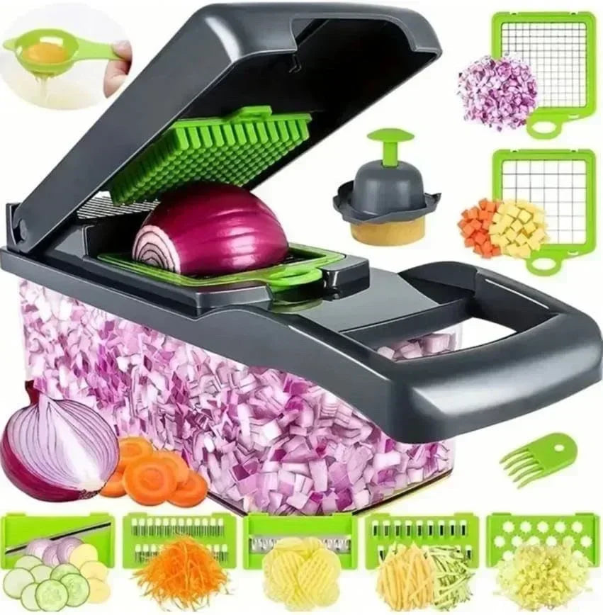 Cortadora de verduras multifuncional de gran capacidad para cocina para cortar verduras, rallar patatas y rebanar.