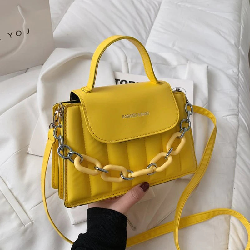 Bolso de hombro con cadena para mujer, bandolera de color liso, de diseñador, de piel sintética