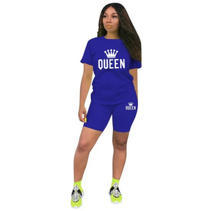 conjunto de mujer de 2 piezas con camiseta y pantalones cortos estampados , ropa deportiva