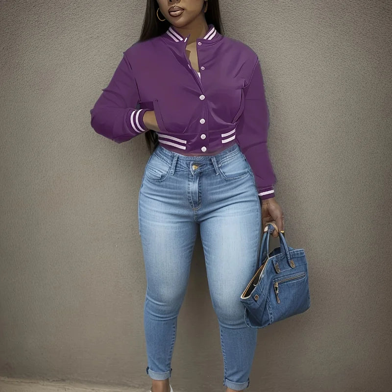 Veste de baseball à simple boutonnage pour femme printemps et automne, veste de couleur unie, style européen et américain