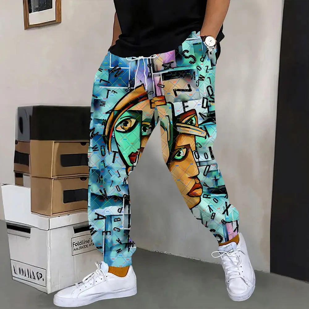 Pantalones deportivos al aire libre para hombre, pantalones de chándal con estampado de grafiti a la moda