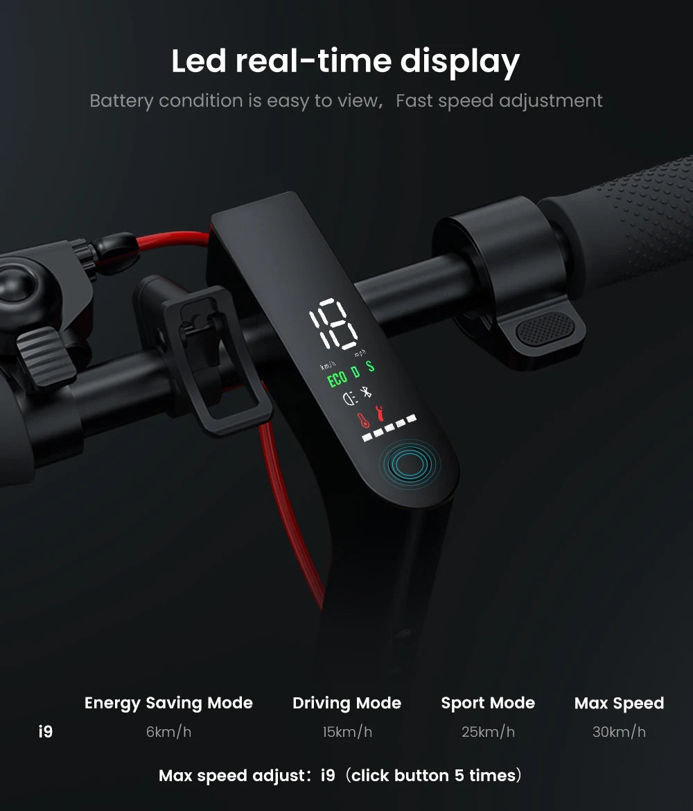 Trottinette électrique iScooter i9 pour adulte, trottinette pliable avec contrôle par application, batterie 7,5 Ah, 30 km/h, 350 W