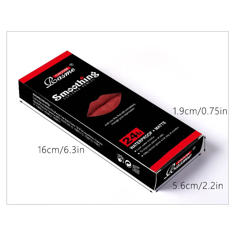 Juego de 12 labiales de larga duración con delineador profesional y brillo labial mate para mujer.