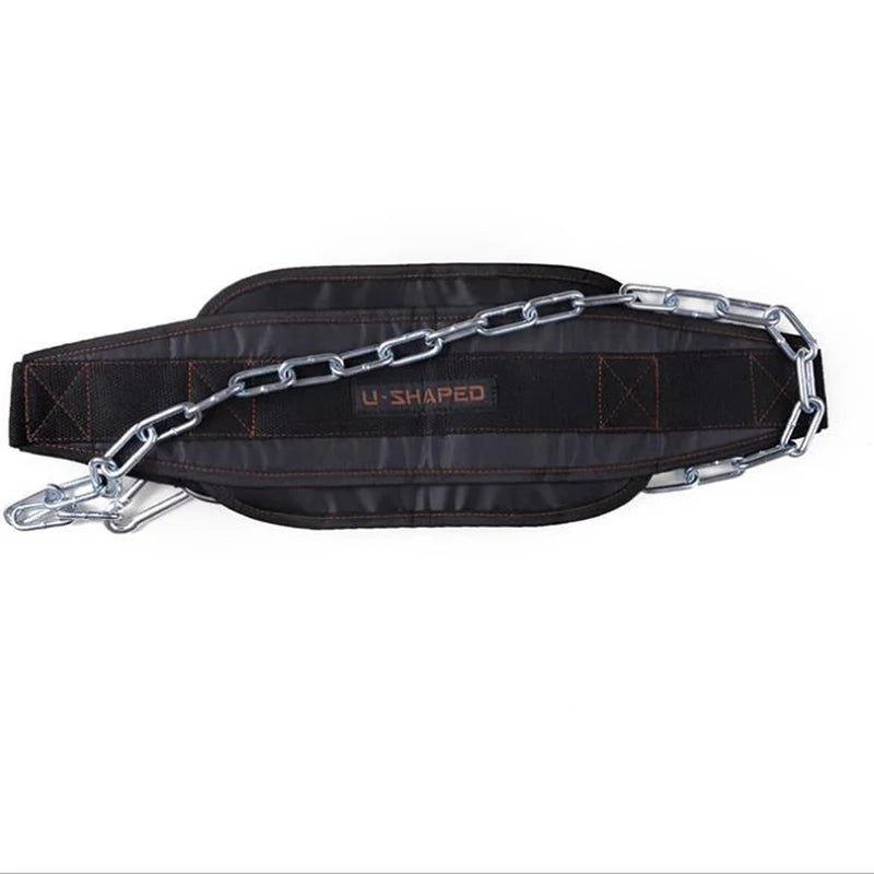 Thick weight lifting belt with chain, pull up dip belt, kettlebell barbell belt, gym belt for bodybuilding and fitness