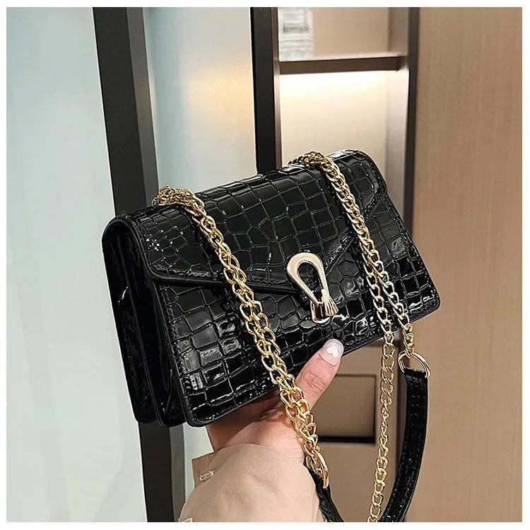 Bolsos de hombro con estampado de cocodrilo para mujer, bolsos de moda con cadenas cuadradas, bolsos cruzados de piel sintética para mujer