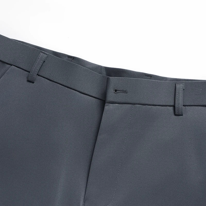 Pantalones de verano para hombre, pantalones casuales elásticos rectos finos sin rastro, sin tela para planchar, sensación sedosa y fresca