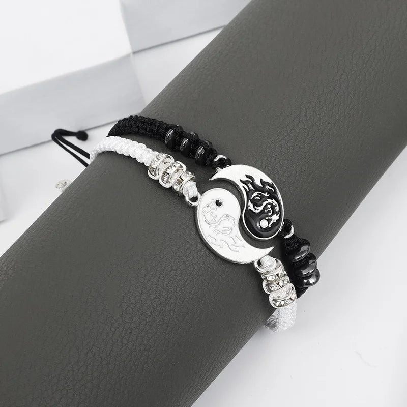 Juego de 2 o 4 pulseras y collares de Tai Chi Yin Yang para parejas, con colgante y cadena trenzada ajustable, a juego, para amantes, gargantilla.