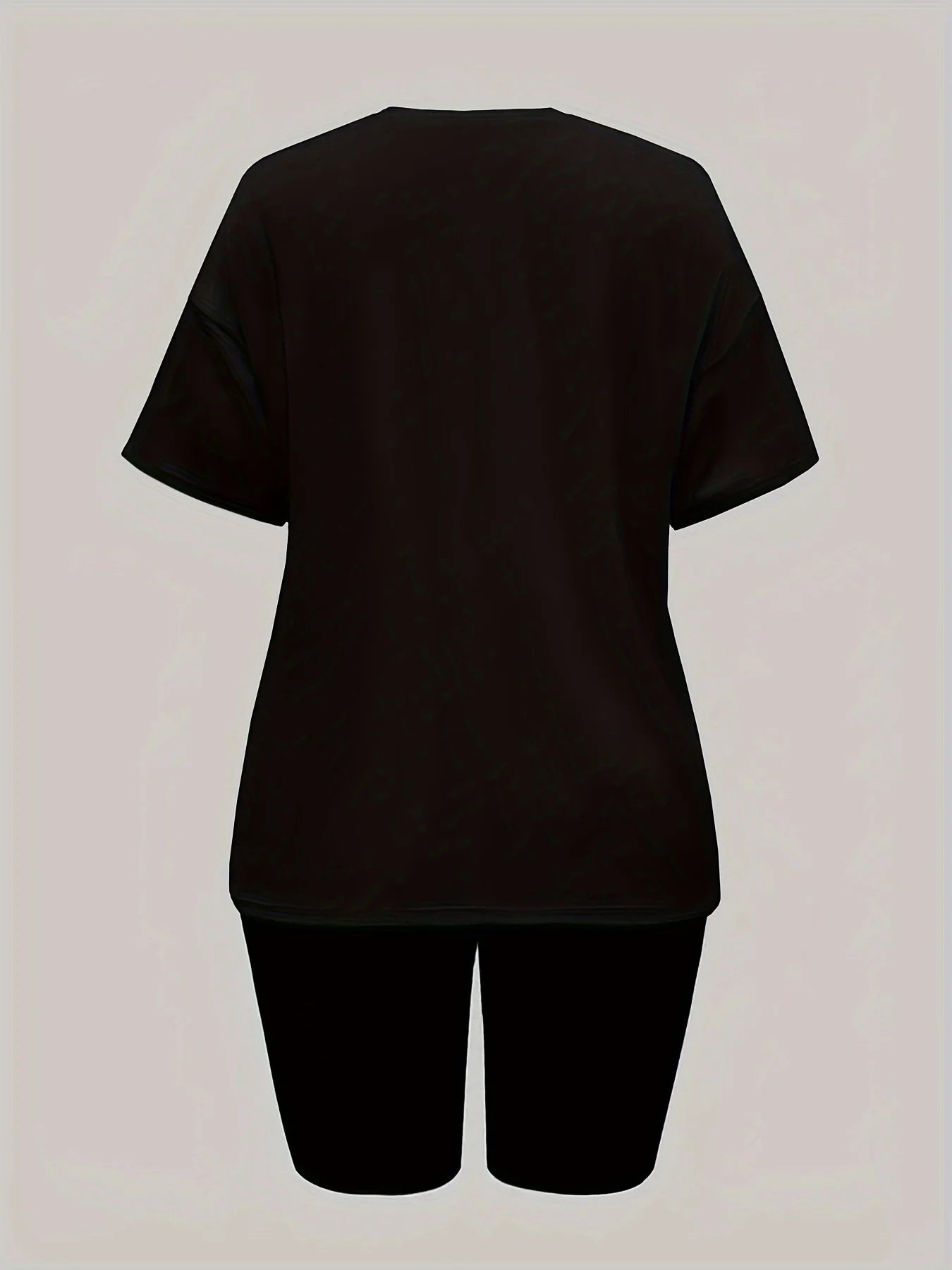 Conjunto de dos piezas de camiseta y pantalones cortos de manga corta con cuello redondo y estampado de letras para mujer, estilo informal, holgado y de verano