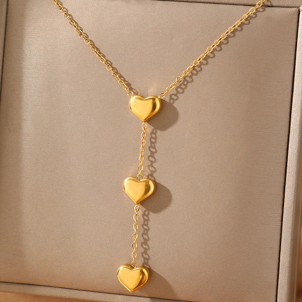 Collar de acero inoxidable con colgante de corazón de melocotón y flecos pequeños para mujer, joyería para San Valentín, regalo de aniversario.