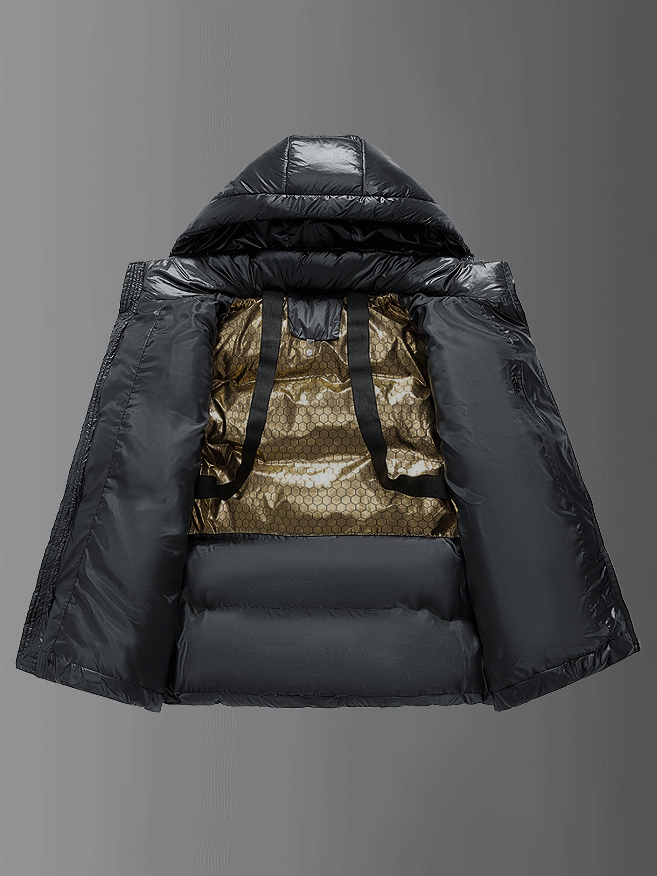 Chaqueta de Invierno para Hombre de Alta Resistencia con Capucha - Grado Marino - Abrigo Acolchado, Cremallera Dorada y Bolsillos con Letras