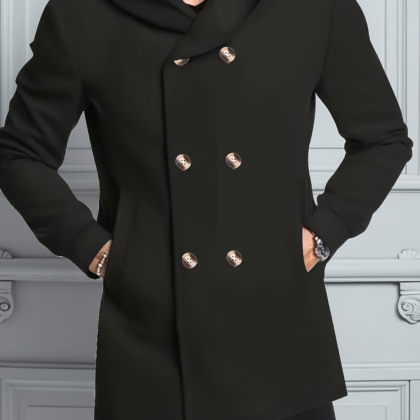 Chaqueta de Tweed con Capucha para Hombre - Chaqueta Invernal Mid-Length con Botones