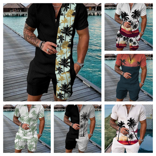 Ensemble polo et short imprimé, ensemble chemise à manches courtes oversize et short pour homme 