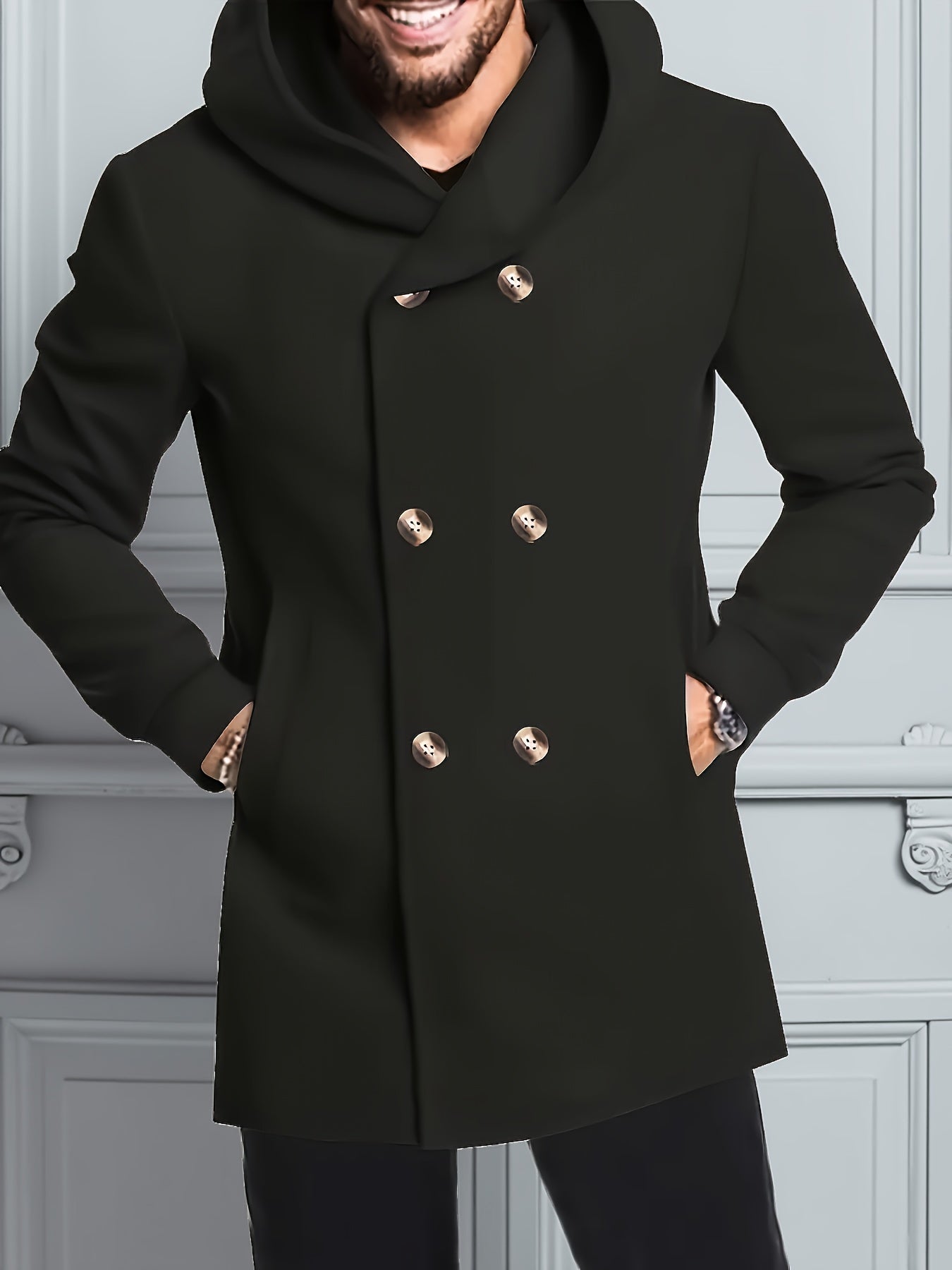 Chaqueta de Tweed con Capucha para Hombre - Chaqueta Invernal Mid-Length con Botones