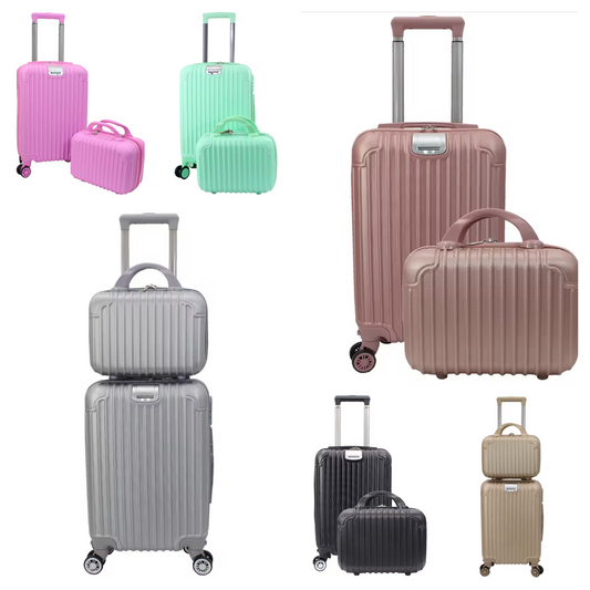 Conjunto Maleta de avión de mano, equipaje de viaje, carrito de cabina ABS rígido, 4 ruedas con bolsa de aseo rígida a juego 33*21*51cm