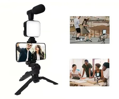 trípode, soporte para teléfono, mini micrófono, luz LED de relleno, para TikTok, transmisión en vivo, vídeo y YouTube.