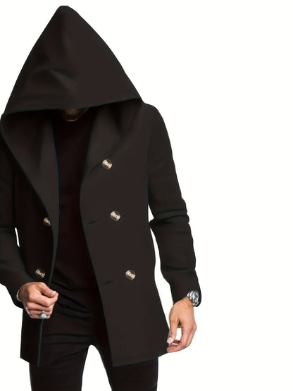 Chaqueta de Tweed con Capucha para Hombre - Chaqueta Invernal Mid-Length con Botones