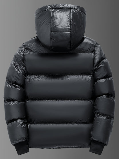 Chaqueta de Invierno para Hombre de Alta Resistencia con Capucha - Grado Marino - Abrigo Acolchado, Cremallera Dorada y Bolsillos con Letras