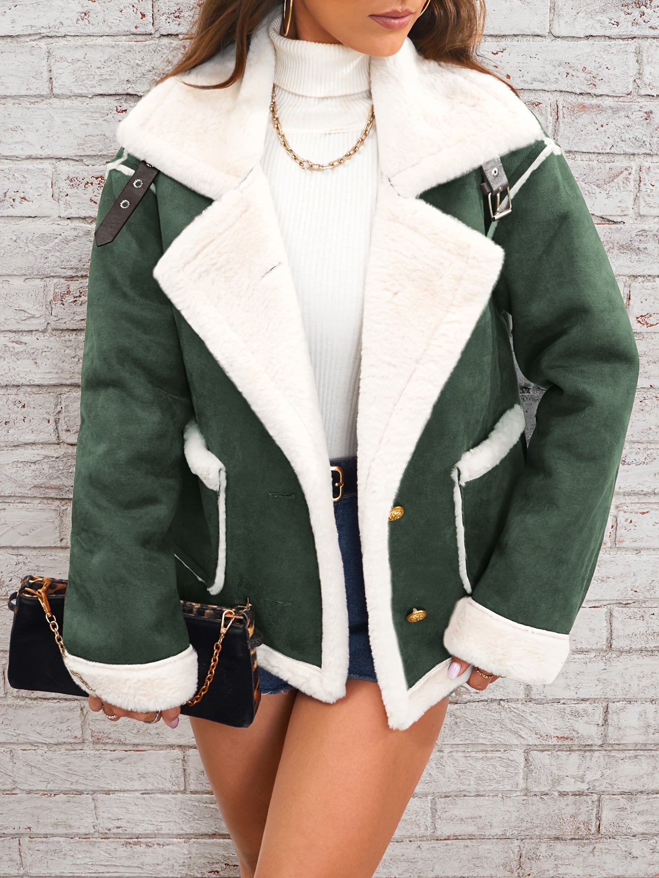 Abrigo de Invierno para Mujer con Cuello - Chaqueta Elegante, Blanca, Cierre de Botones