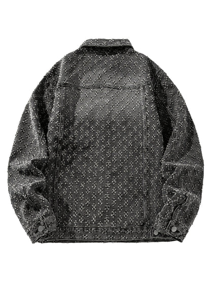 Chaqueta de Denim para Hombre con Cuello Vuelto, Diseño Rasgado y Lavada Nueva - Casual Versátil