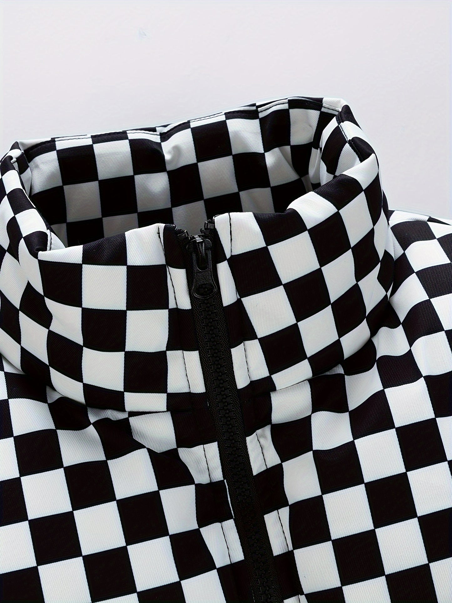 Chaqueta de invierno acolchada para hombre, verde y blanca, con diseño de cuadros, gruesa y aislada, con cuello alto