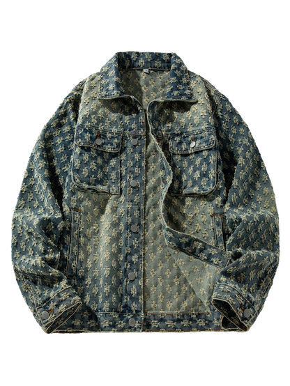 Chaqueta de Denim para Hombre con Cuello Vuelto, Diseño Rasgado y Lavada Nueva - Casual Versátil