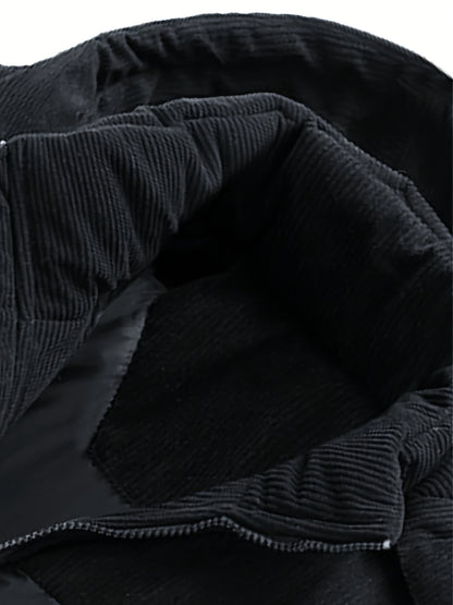 Nueva chaqueta de moda con detalles de panel de corduroy. Este estilo de pareja con forro y capucha cuenta con aislamiento reforzado para el calor y un ajuste suelto, perfecto como capa exterior de invierno