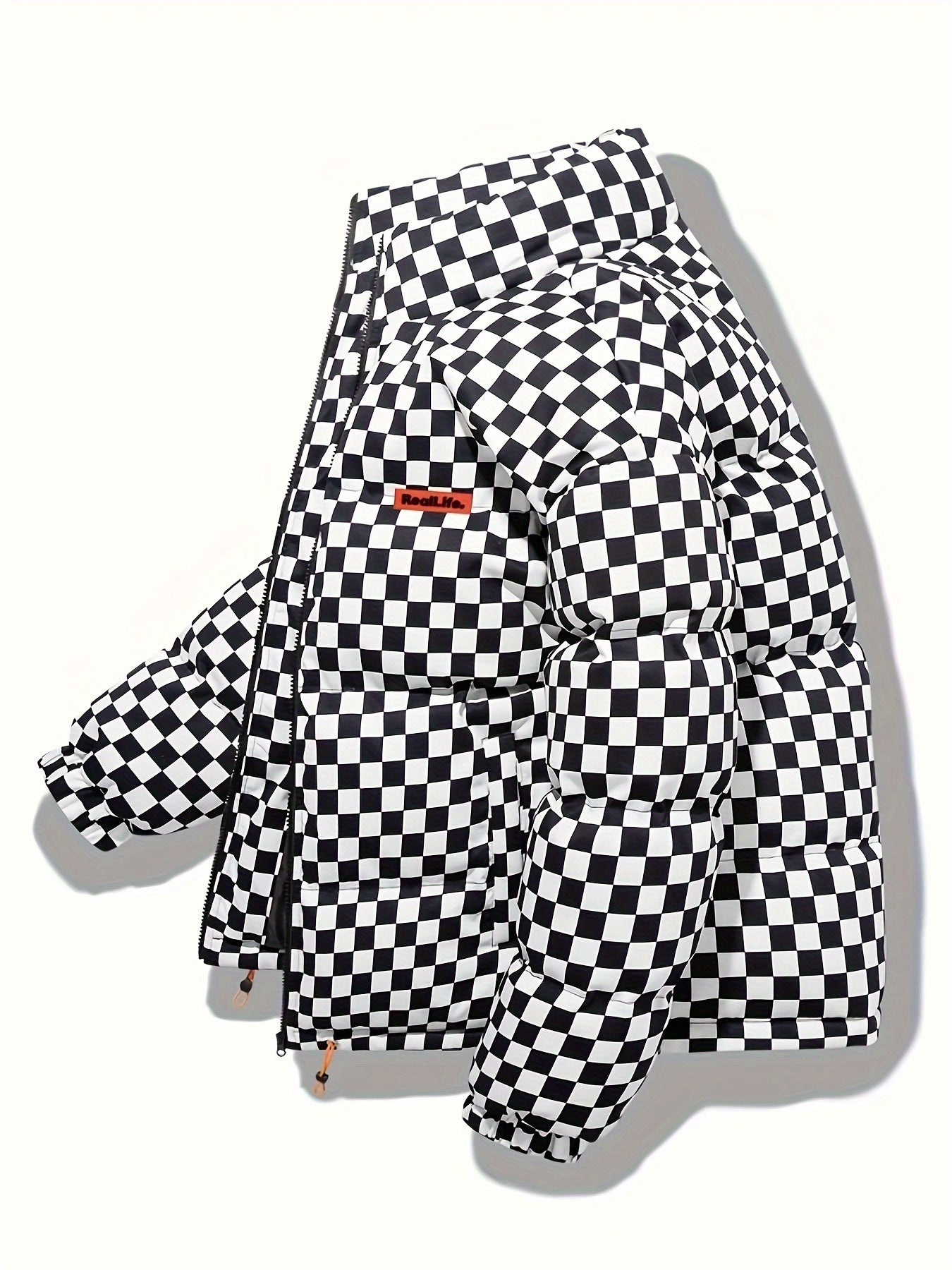 Chaqueta de invierno acolchada para hombre, verde y blanca, con diseño de cuadros, gruesa y aislada, con cuello alto