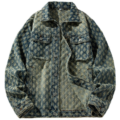 Chaqueta de Denim para Hombre con Cuello Vuelto, Diseño Rasgado y Lavada Nueva - Casual Versátil
