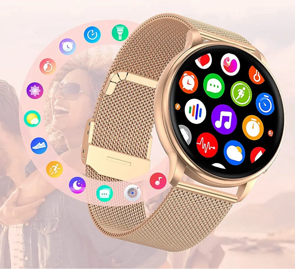 Reloj inteligente con Bluetooth para hombre y mujer, pulsera de acero con Dial personalizado, seguimiento de actividad deportiva, control del ritmo cardíaco, compatible con Android e IOS
