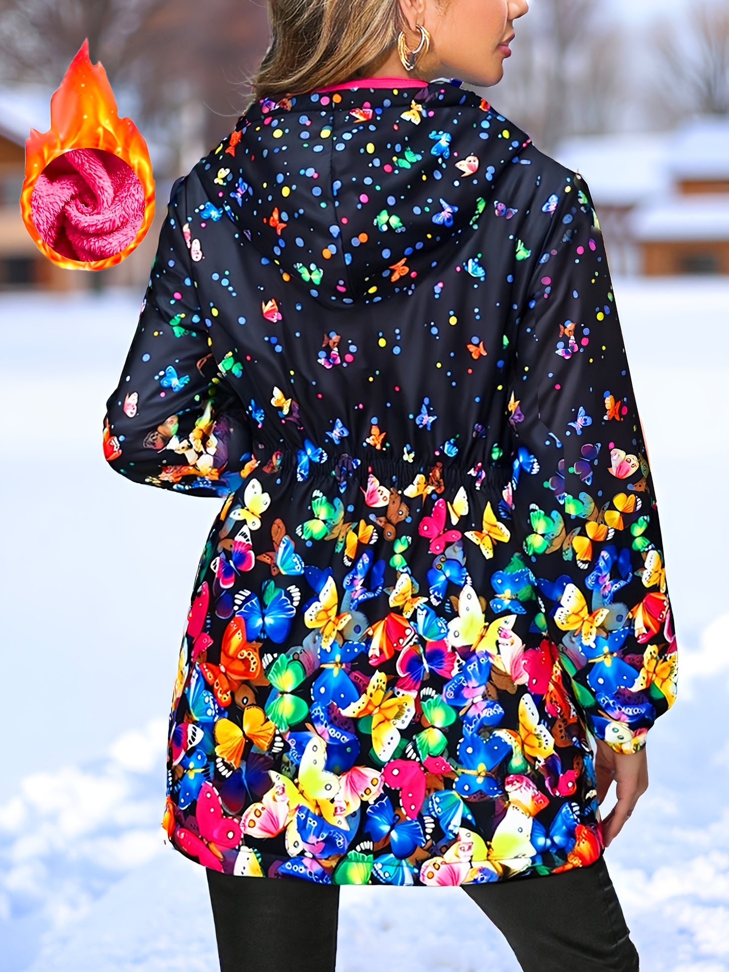 Chaqueta de Invierno Elegante para Mujer con Estampado de Mariposas