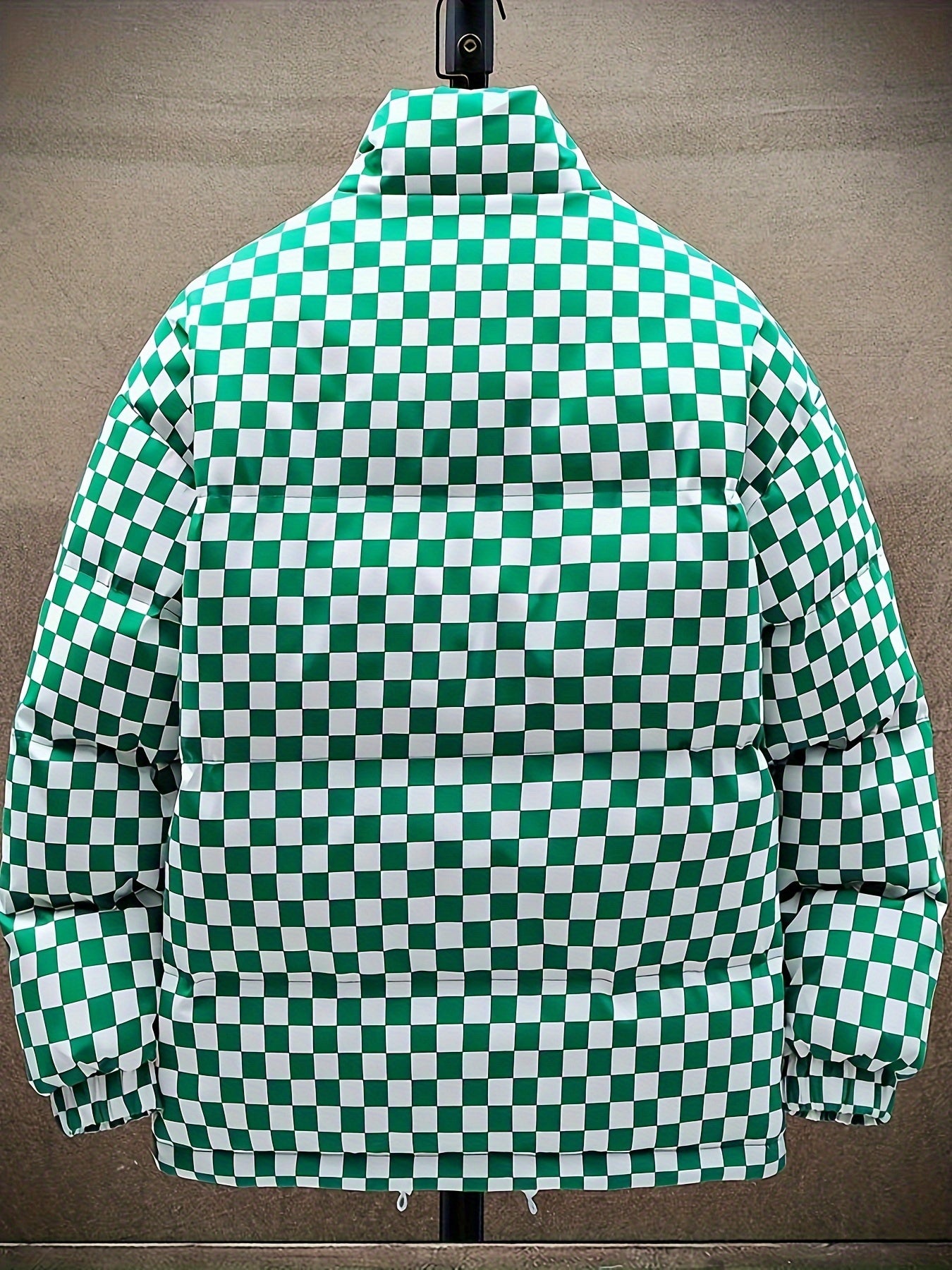 Chaqueta de invierno acolchada para hombre, verde y blanca, con diseño de cuadros, gruesa y aislada, con cuello alto