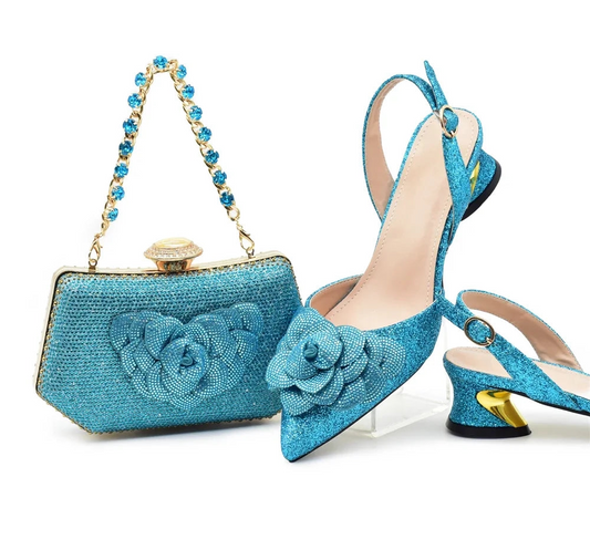 Conjunto de zapatos y bolsos para mujer, los últimos diseñadores, zapatos y bolsos de fiesta italianos de lujo para mujer, zapatos de novia para boda con diamantes de imitación para mujer