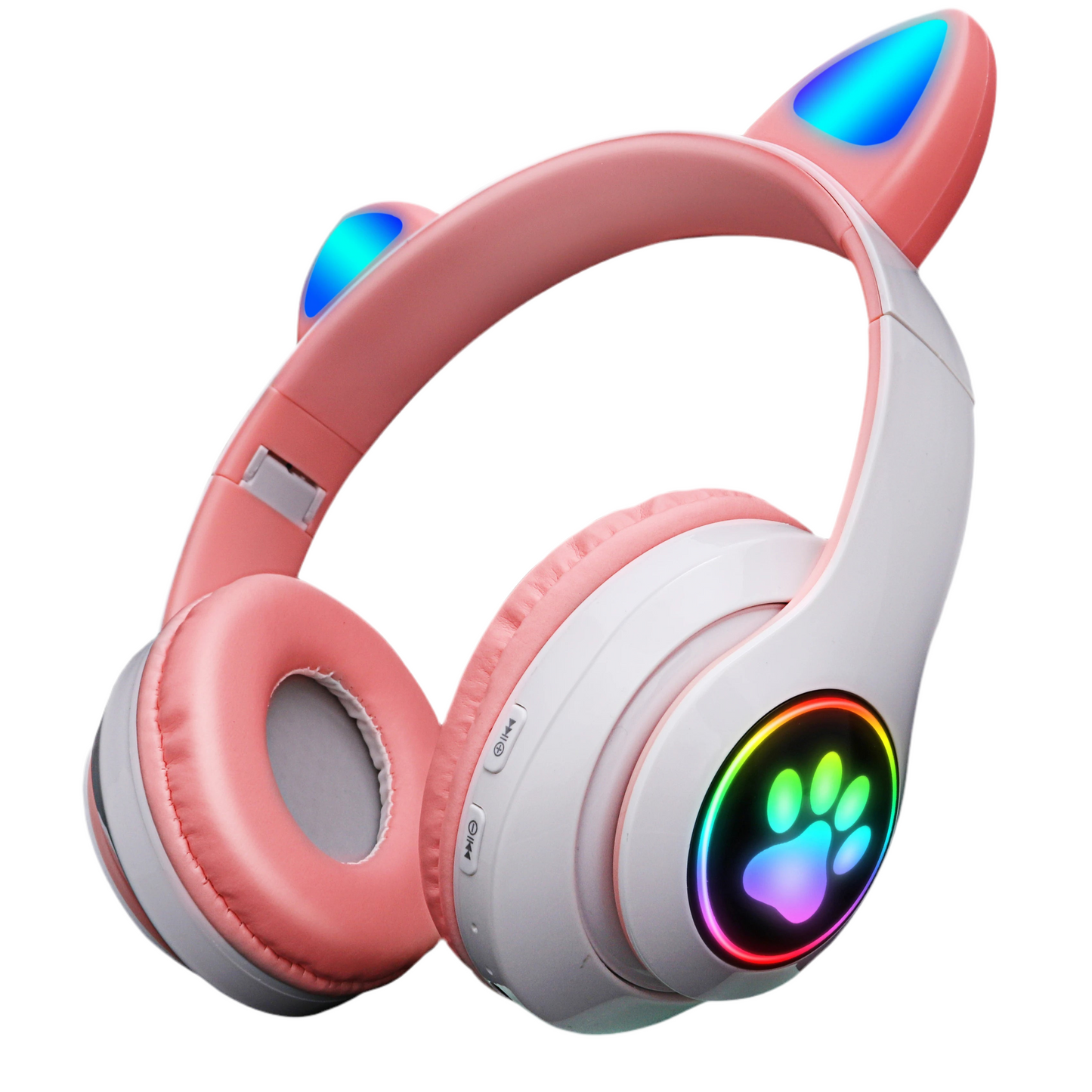 Auriculares inalámbricos con orejas de gato rosas, bonitos auriculares Bluetooth, estéreo, plegables, con micrófono, regalo musical para niñas y niños