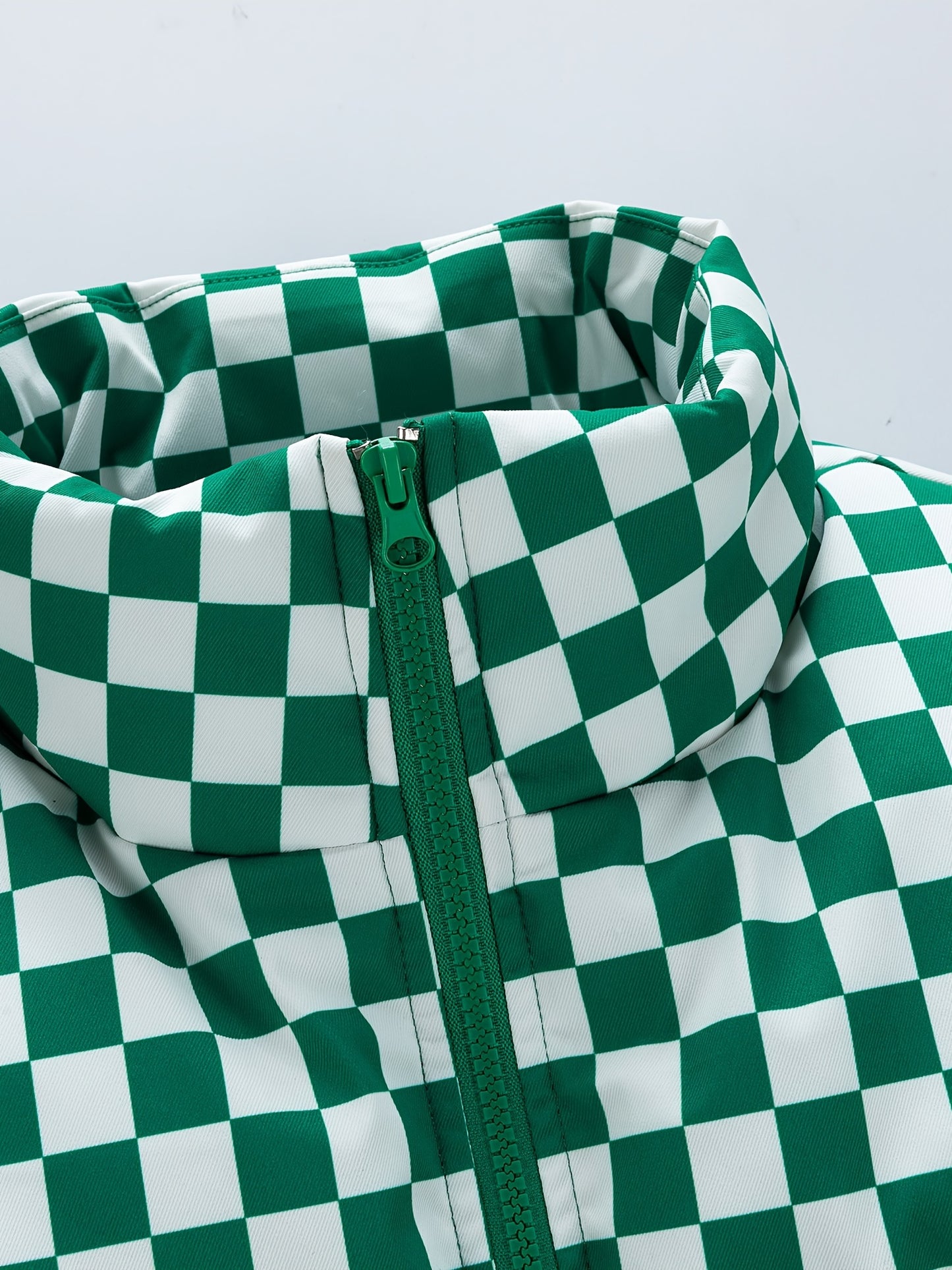 Chaqueta de invierno acolchada para hombre, verde y blanca, con diseño de cuadros, gruesa y aislada, con cuello alto