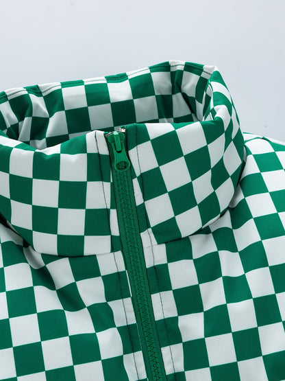 Chaqueta de invierno acolchada para hombre, verde y blanca, con diseño de cuadros, gruesa y aislada, con cuello alto