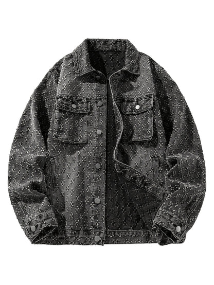 Chaqueta de Denim para Hombre con Cuello Vuelto, Diseño Rasgado y Lavada Nueva - Casual Versátil