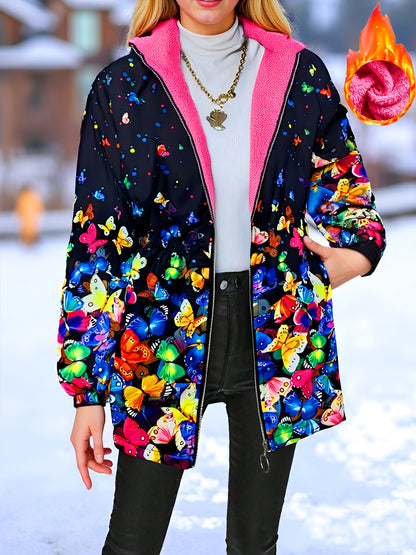 Chaqueta de Invierno Elegante para Mujer con Estampado de Mariposas